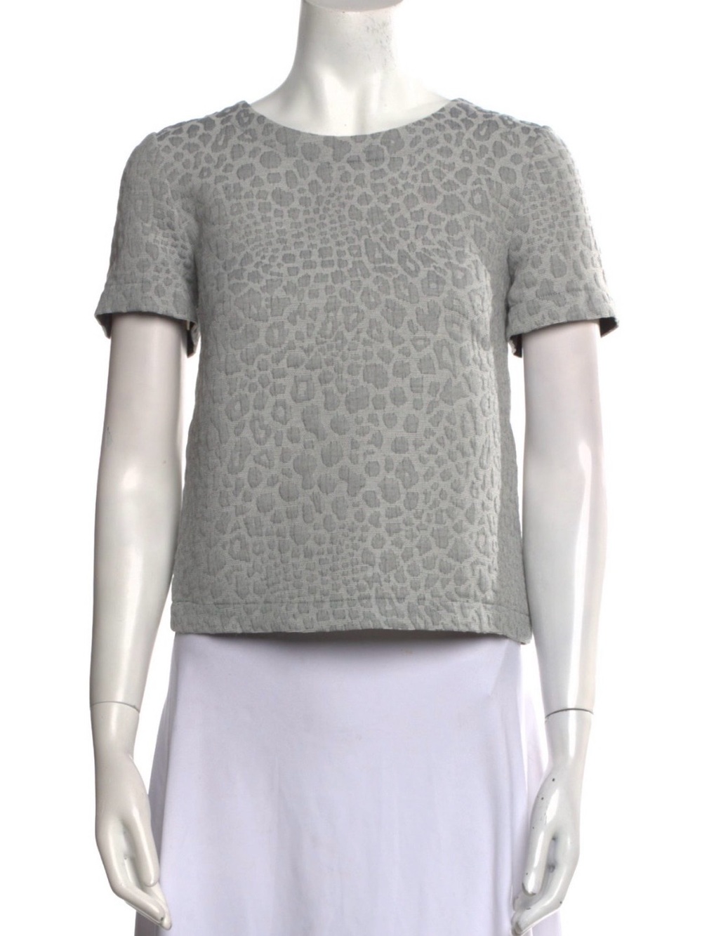 Tibi Gray Textured Leopard Short Sleeve Tee